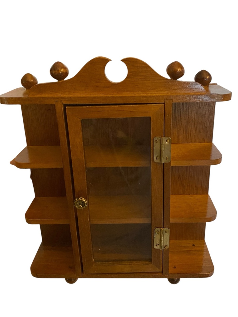 vintage Wood knick-knack cabinet glass door tiered shelving Mini Curio cabinet